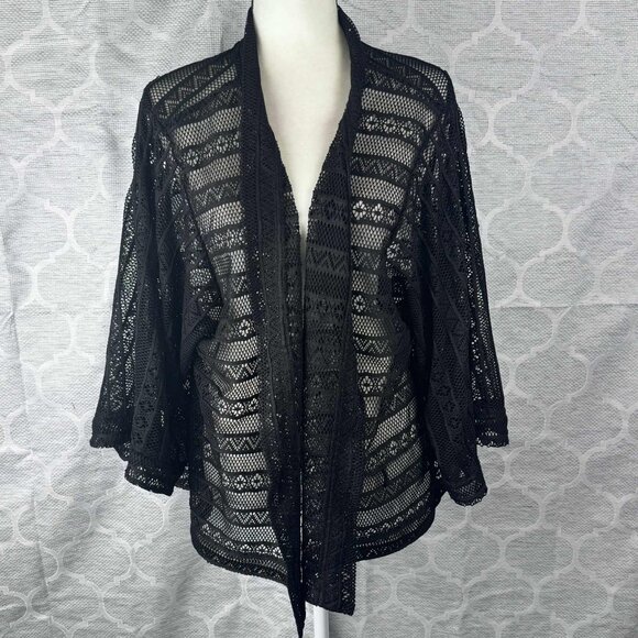 Danny and Nicole Black Sheer Crochet Lace Open Front Kimono Jacket 18W - Picture 1 of 5